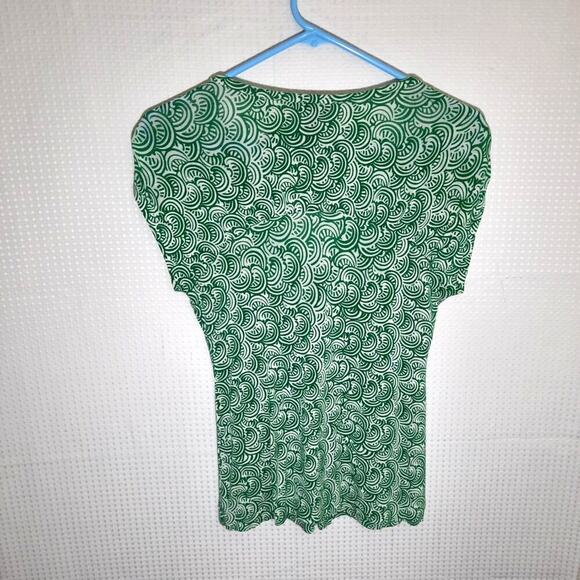 Banana Republic S Green Stretch Blouse Concentric Circle Print Short Sleeve Top - Picture 4 of 4